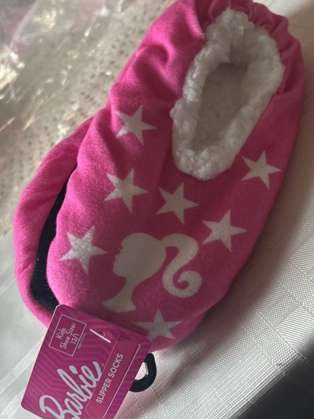 Barbie Hot Pink Star Slipper Socks with Silhouette size kids 13/1